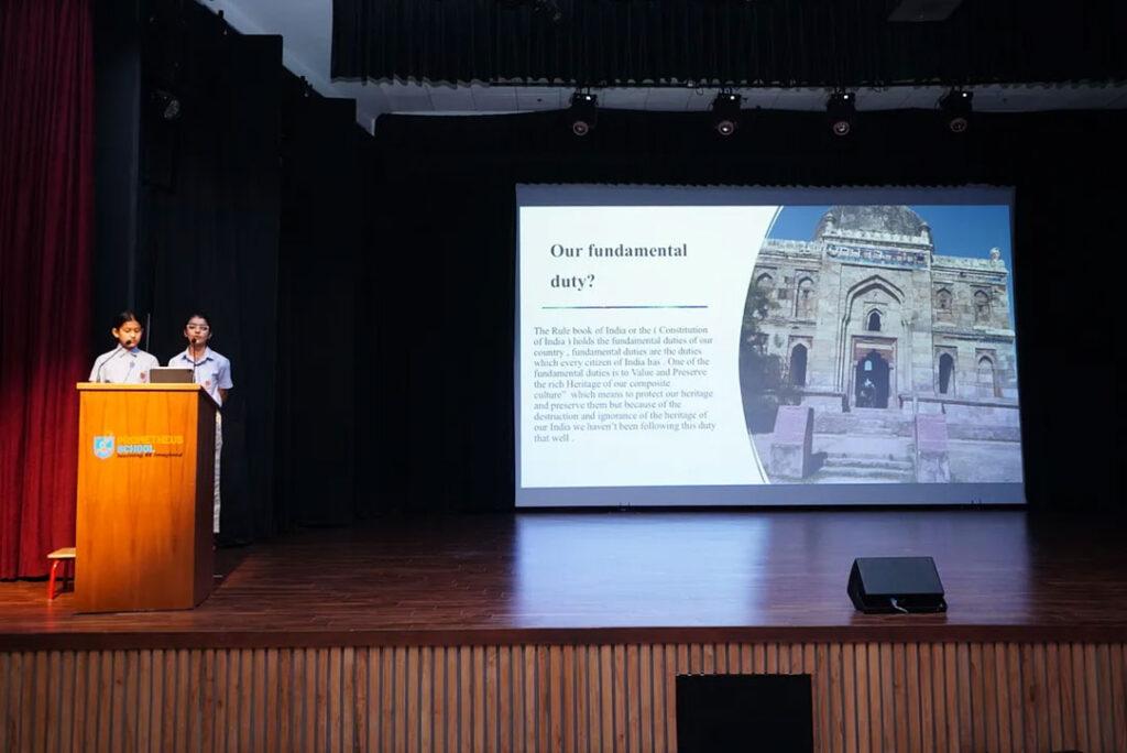 Prometheus School students present their research on India’s rich heritage and highlight our fundamental duties as Indians towards preserving it.