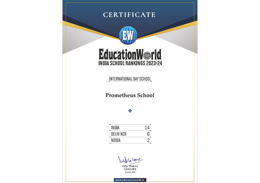 Prometheus School has been ranked 2nd in International Day School category