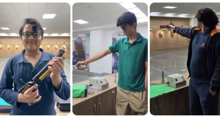 Prometheus School students practicing for the championship at the school's indoor shooting range