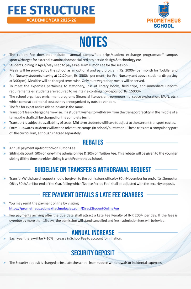 Prometheus school fee structure 2025-26 terms