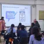 A career counselling session in progress at Prometheus School, focusing on vocabulary building through blogs and LinkedIn.